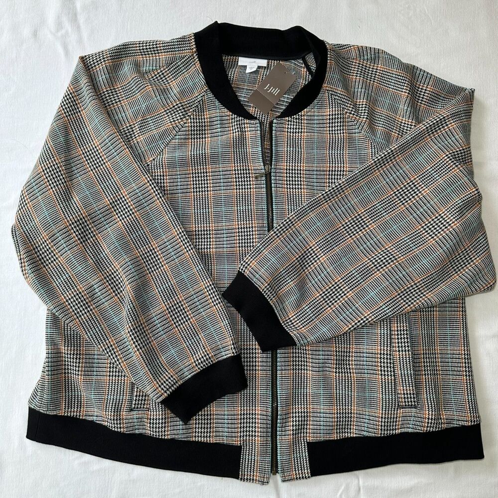 j. jill Plaid Bomber Jacket Brand New with Tags size 2X Black Multi Color